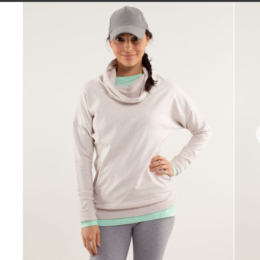 lululemon athletica Light Beige Cowl Neck Sweatshirt with Mint Trim